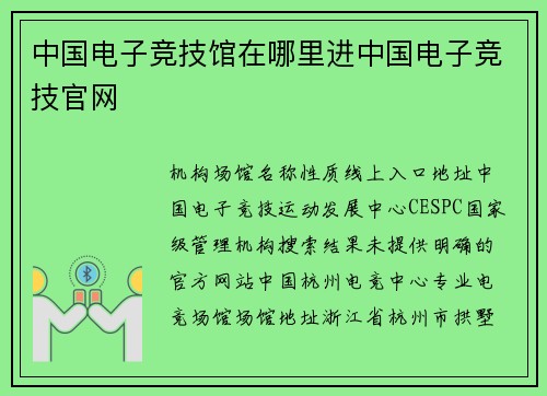 中国电子竞技馆在哪里进中国电子竞技官网
